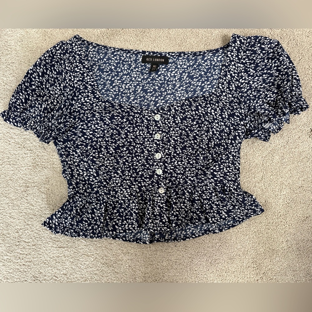 Blue and White Patterned Blouse